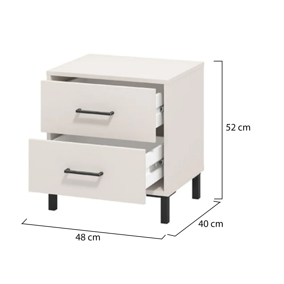 Comodini > Dmora Comodino Bianco Crema Nero un Ripiano 2 Cassetti 48x40x52h cm, Apertura Scorrevole - Clanezzo Nero, Bianco Crema