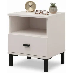 Comodini > Dmora Comodino un Cassetto 2 Ripiani 39x35x45h cm, Apertura Scorrevole - Ghadam Bianco Crema