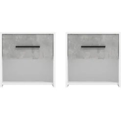 Comodino Bianco Grigio Cemento un Cassetto un Ripiano 42x33x42h cm, Apertura Scorrevole - Secli