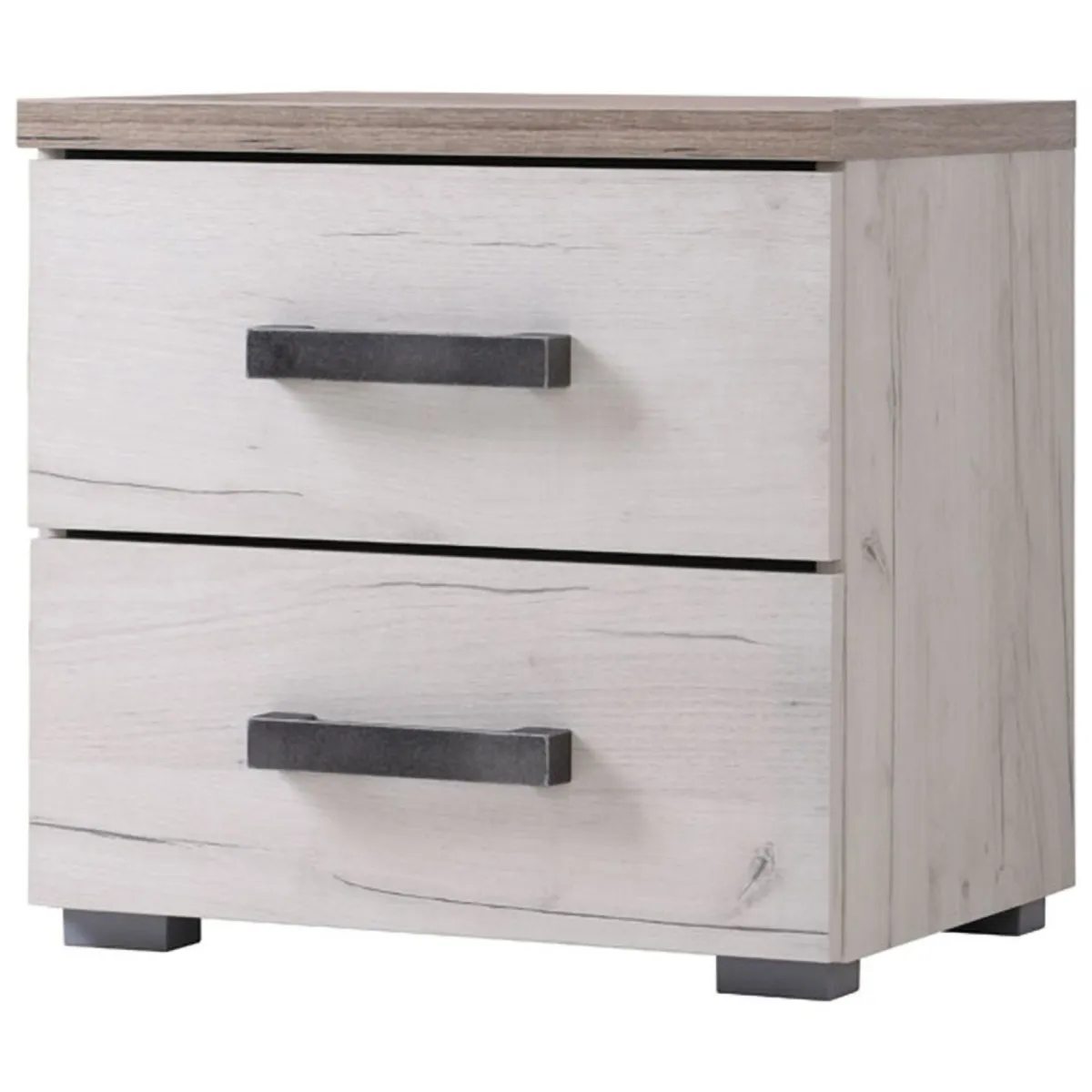 Comodini > Dmora Comodino Bianco Larice Marrone Rovere Scuro 2 Cassetti un Ripiano 44.5x33.5x43h cm, Apertura Scorrevole - Roncello Marrone Rovere scuro, Bianco Larice