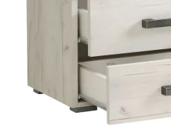 Comodini > Dmora Comodino Bianco Larice Marrone Rovere Scuro 2 Cassetti un Ripiano 44.5x33.5x43h cm, Apertura Scorrevole - Roncello Marrone Rovere scuro, Bianco Larice