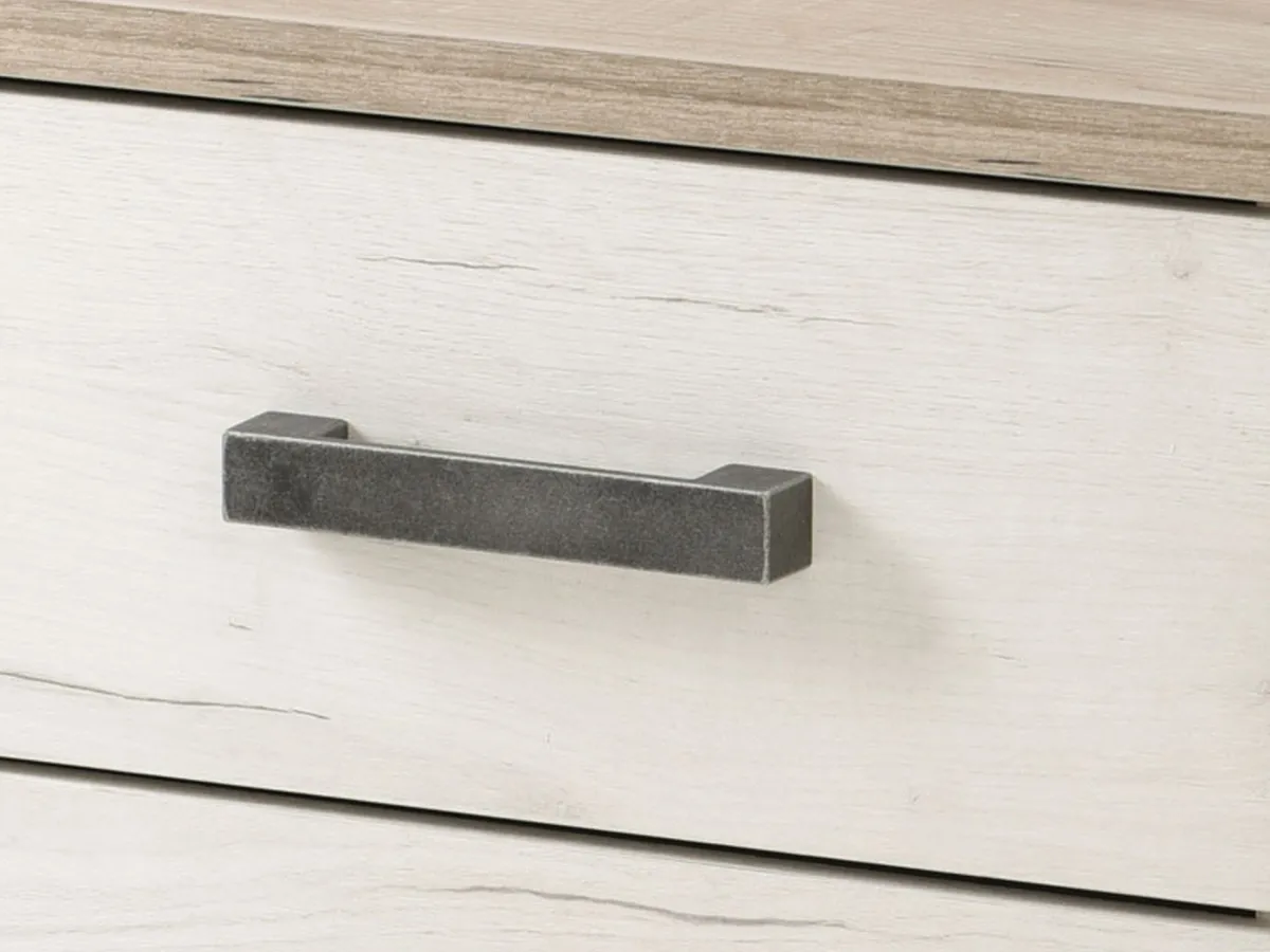 Comodini > Dmora Comodino Bianco Larice Marrone Rovere Scuro 2 Cassetti un Ripiano 44.5x33.5x43h cm, Apertura Scorrevole - Roncello Marrone Rovere scuro, Bianco Larice