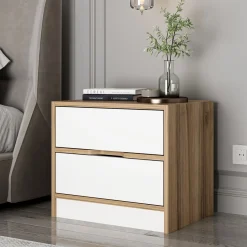 Comodino Bianco Marrone Noce 4 Cassetti Apertura Scorrevole 54x40x47h cm, Chiusura Scorrevole - Legnago