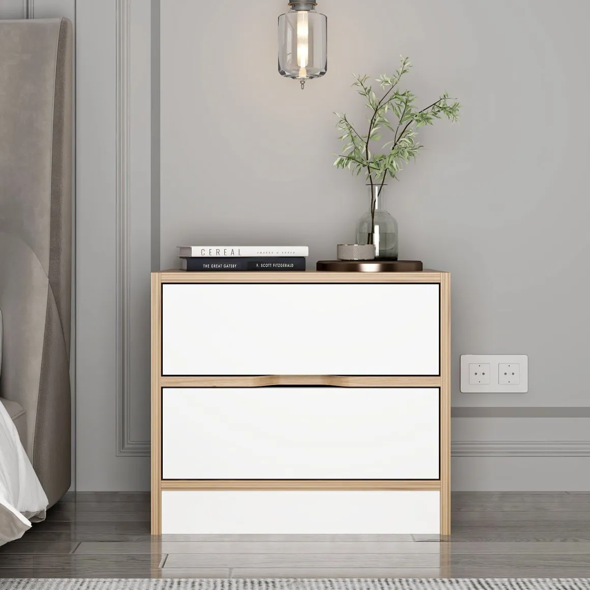 Comodino Bianco Marrone Noce 4 Cassetti Apertura Scorrevole 54x40x47h cm, Chiusura Scorrevole - Legnago