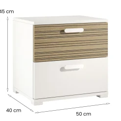 Comodini > Dmora Comodino Bianco Marrone Rovere 2 Cassetti un Ripiano 50x40x45h cm, Apertura Scorrevole - Petri Marrone, Bianco Rovere