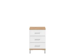 Comodino Bianco Marrone Rovere 3 Cassetti un Ripiano 45x40x69h cm, Apertura Scorrevole - Savino