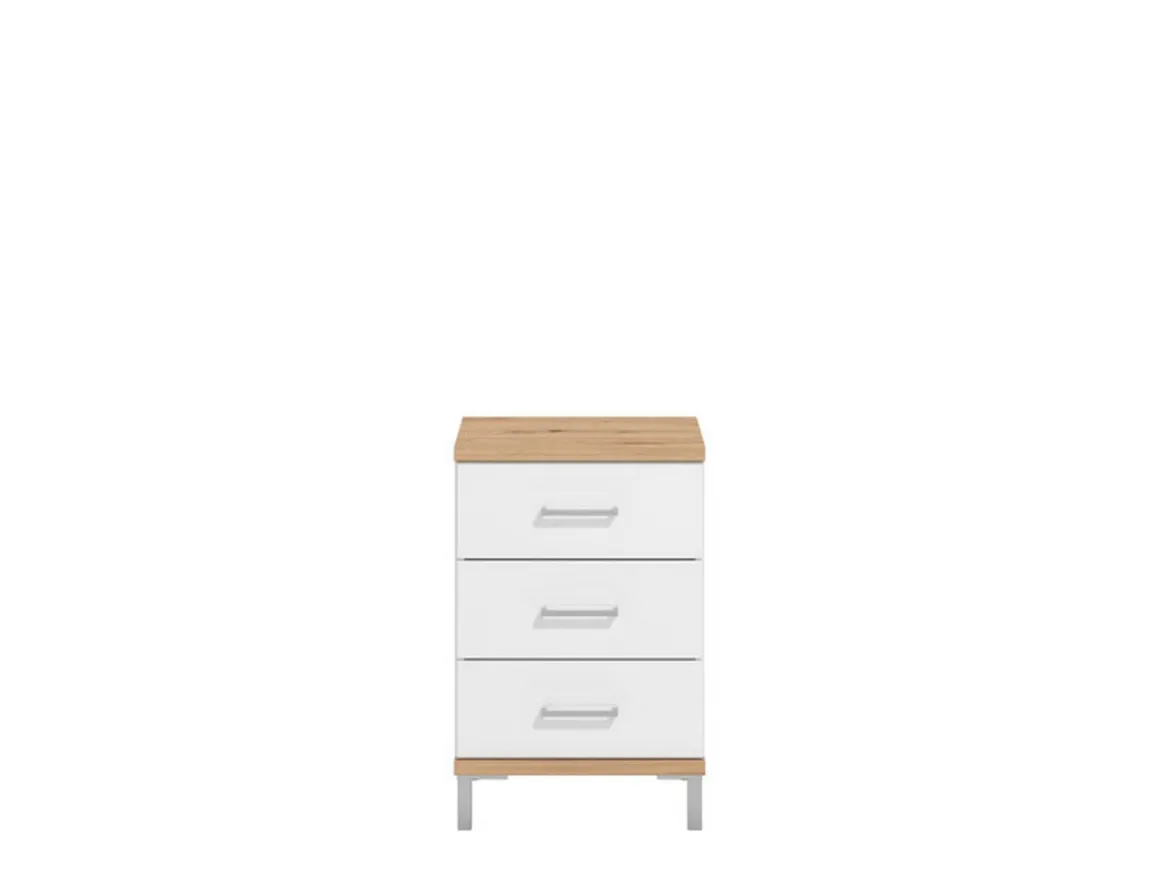 Comodino Bianco Marrone Rovere 3 Cassetti un Ripiano 45x40x69h cm, Apertura Scorrevole - Savino