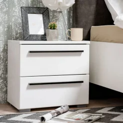 Comodini > Dmora Comodino Bianco Nero 2 Cassetti un Ripiano 44.5x33.5x42.5h cm, Apertura Scorrevole - Mosso Nero, Bianco