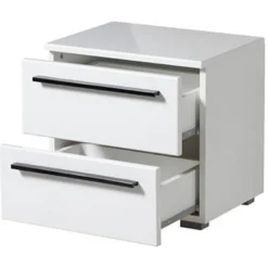 Comodini > Dmora Comodino Bianco Nero 2 Cassetti un Ripiano 44.5x33.5x42.5h cm, Apertura Scorrevole - Mosso Nero, Bianco