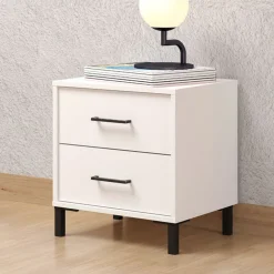 Comodino Bianco Nero un Ripiano 2 Cassetti 48x40x52h cm, Apertura Scorrevole - Clanezzo