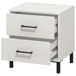 Comodino Bianco Nero un Ripiano 2 Cassetti 48x40x52h cm, Apertura Scorrevole - Clanezzo
