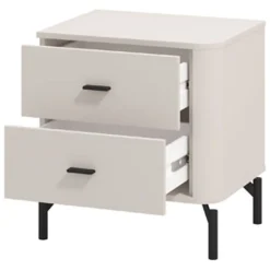 Comodino Bianco Nero un Ripiano 2 Cassetti 51.5x40x56h cm, Apertura Scorrevole - Salara