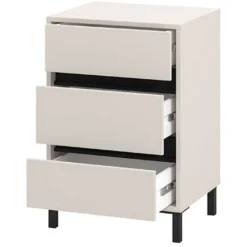 Comodino Bianco Nero un Ripiano 3 Cassetti 48x40x71h cm, Apertura Scorrevole - Combatte