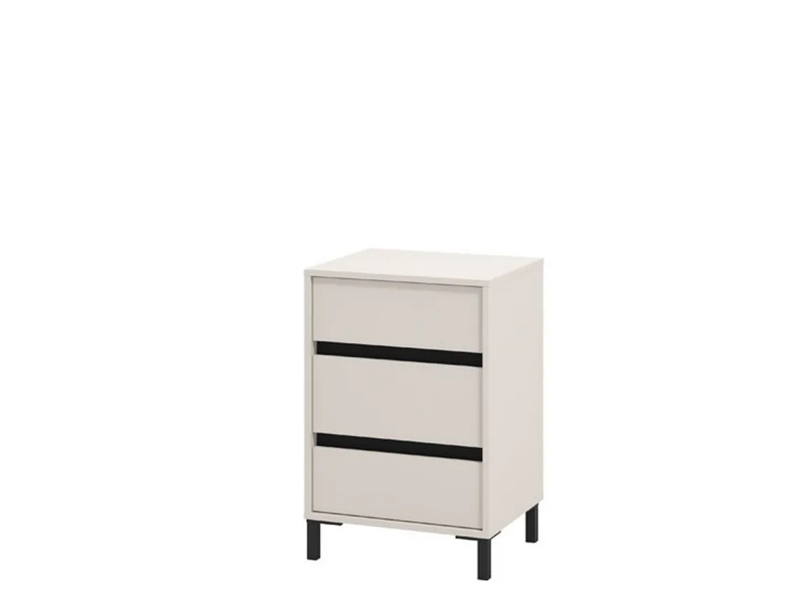 Comodino Bianco Nero un Ripiano 3 Cassetti 48x40x71h cm, Apertura Scorrevole - Combatte