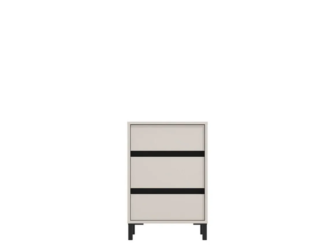 Comodino Bianco Nero un Ripiano 3 Cassetti 48x40x71h cm, Apertura Scorrevole - Combatte