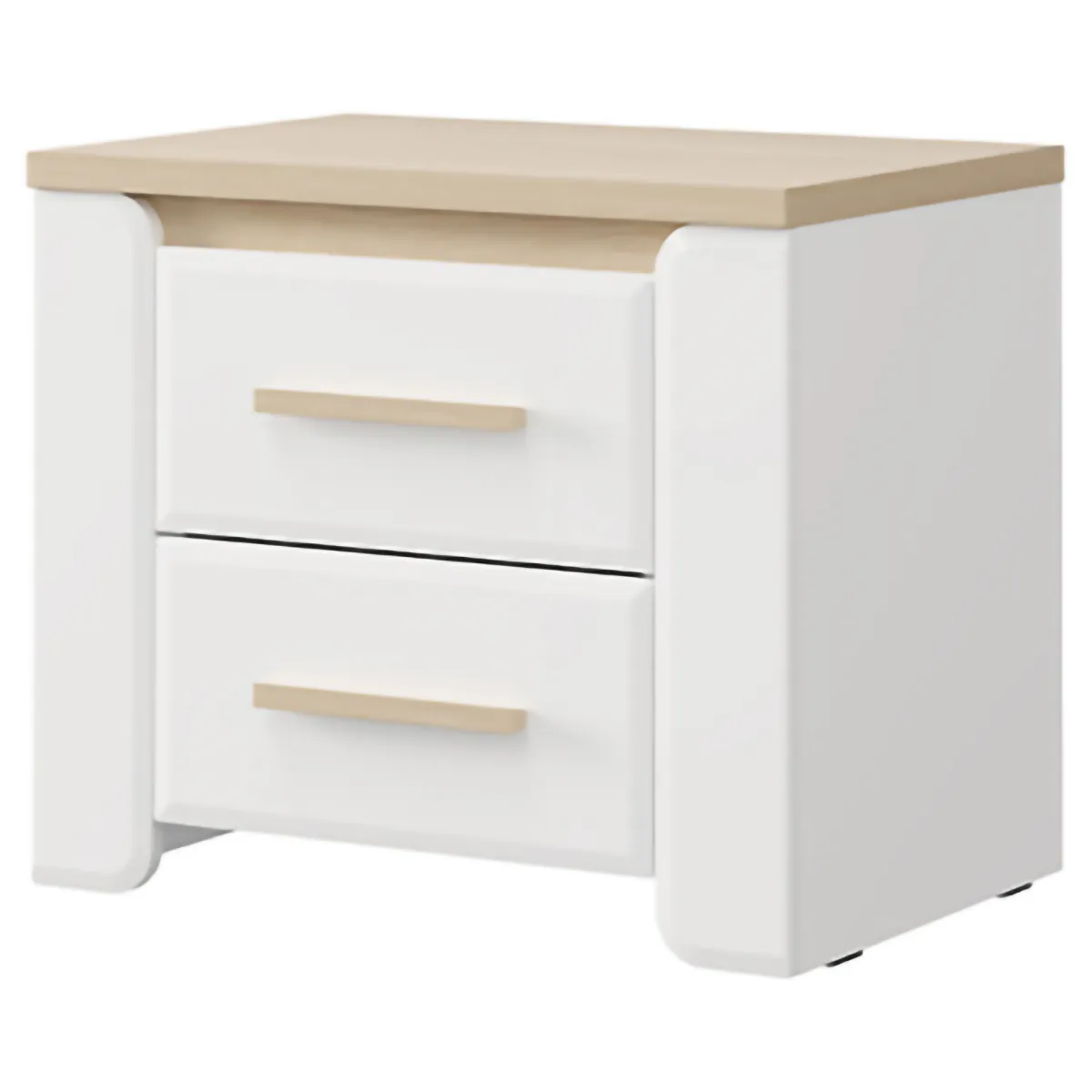 Comodini > Dmora Comodino Bianco Opaco Marrone Rovere 2 Cassetti un Ripiano 58x40x50h cm, Apertura Scorrevole - Yamba Marrone Rovere, Bianco Opaco