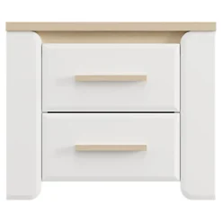 Comodini > Dmora Comodino Bianco Opaco Marrone Rovere 2 Cassetti un Ripiano 58x40x50h cm, Apertura Scorrevole - Yamba Marrone Rovere, Bianco Opaco
