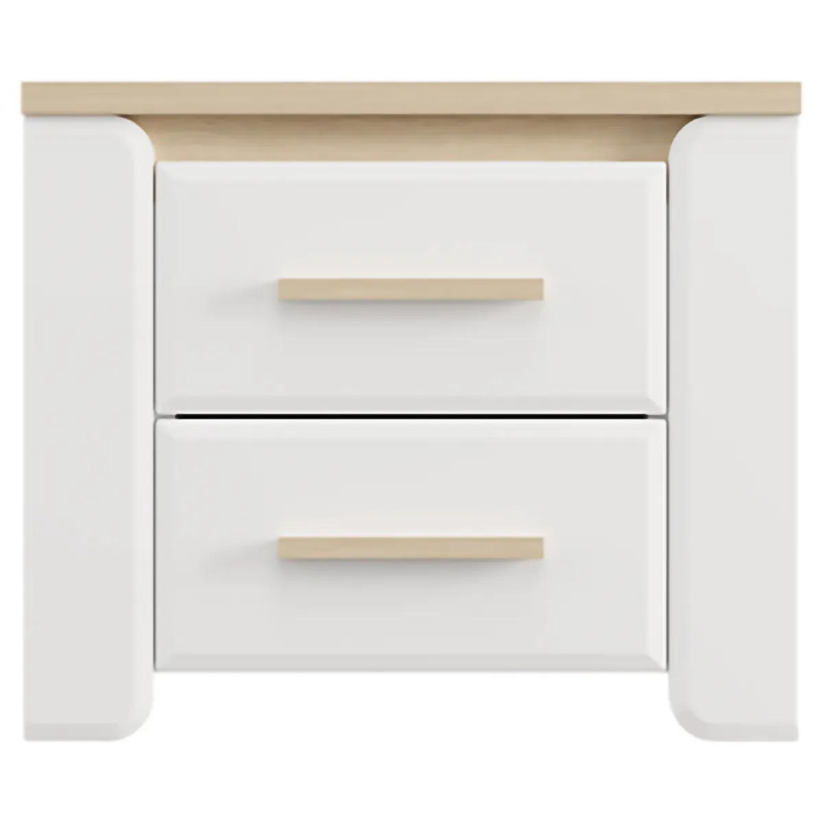 Comodini > Dmora Comodino Bianco Opaco Marrone Rovere 2 Cassetti un Ripiano 58x40x50h cm, Apertura Scorrevole - Yamba Marrone Rovere, Bianco Opaco