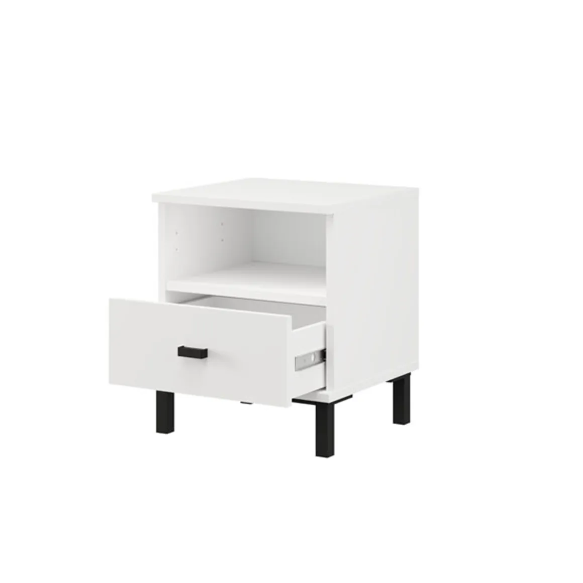 Comodini > Dmora Comodino un Cassetto 2 Ripiani 39x35x45h cm, Apertura Scorrevole - Jinja Bianco Opaco
