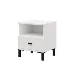 Comodini > Dmora Comodino un Cassetto 2 Ripiani 39x35x45h cm, Apertura Scorrevole - Jinja Bianco Opaco