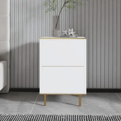 Comodini > Dmora Comodino Bianco oro un Ripiano Apertura Battente 40x35x60h cm, Un'anta - Vestone Oro, Bianco