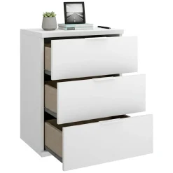 Comodini > Dmora Comodino un Ripiano 3 Cassetti 34x42x57h cm, Apertura Scorrevole - Blythe Bianco