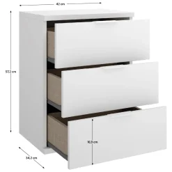 Comodini > Dmora Comodino un Ripiano 3 Cassetti 34x42x57h cm, Apertura Scorrevole - Blythe Bianco