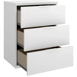 Comodini > Dmora Comodino un Ripiano 3 Cassetti 34x42x57h cm, Apertura Scorrevole - Blythe Bianco