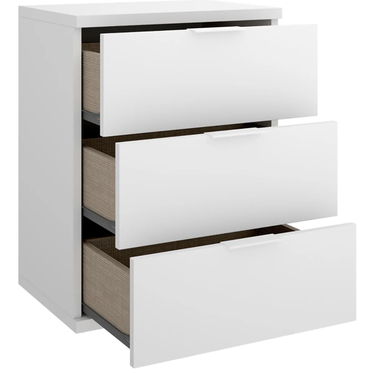 Comodini > Dmora Comodino un Ripiano 3 Cassetti 34x42x57h cm, Apertura Scorrevole - Blythe Bianco