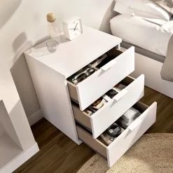 Comodino Bianco un Ripiano 3 Cassetti 34x42x57h cm, Apertura Scorrevole - Sturgis