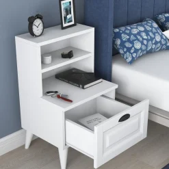 Comodini > Dmora Comodino un Ripiano un Cassetto 45x40x74h cm, Apertura Scorrevole - Offagna Bianco
