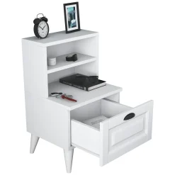 Comodini > Dmora Comodino un Ripiano un Cassetto 45x40x74h cm, Apertura Scorrevole - Offagna Bianco
