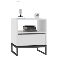Comodino Bianco un Ripiano un Cassetto 51x51x61h cm, Apertura Scorrevole - Compatri