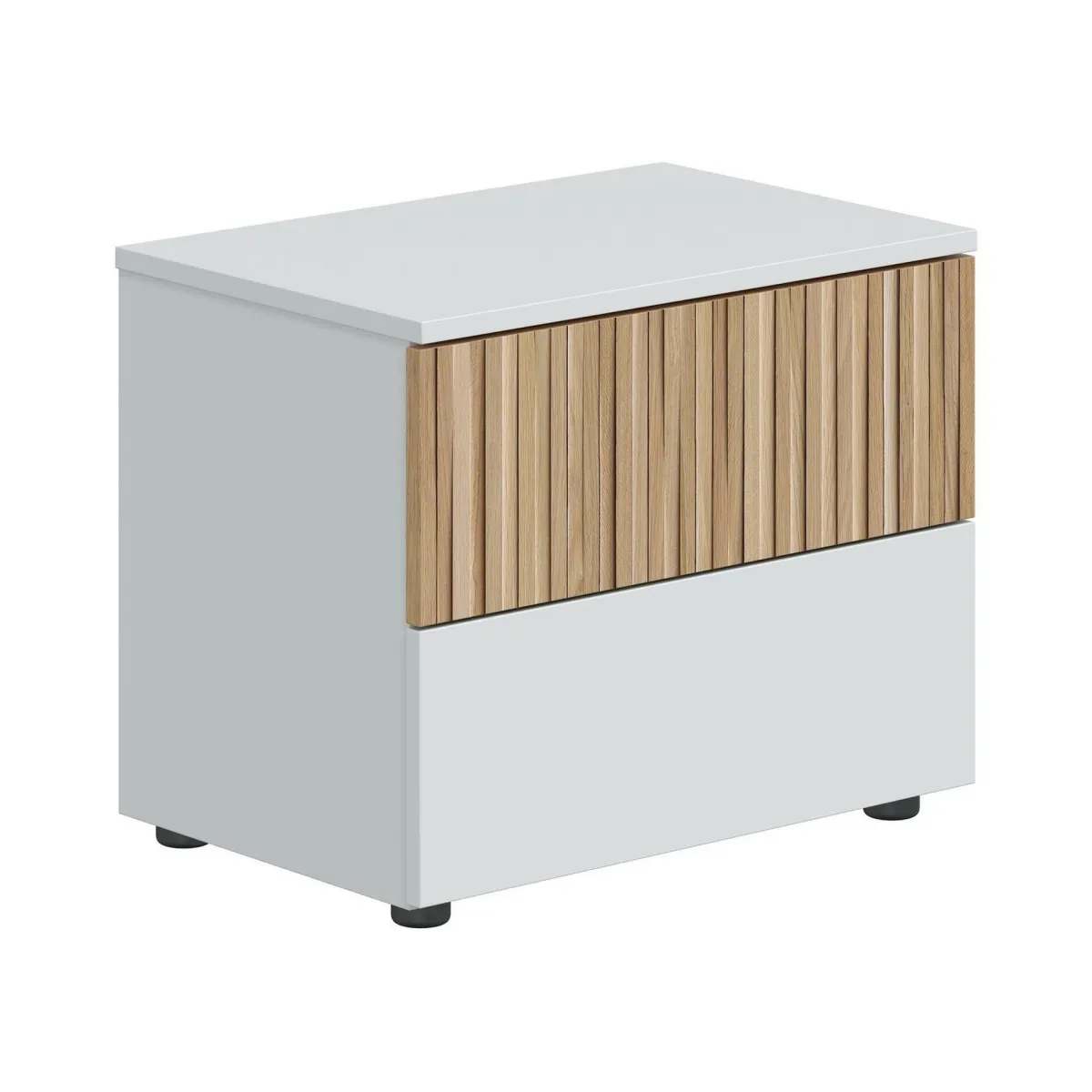 Comodini > Dmora Comodino cannettato bianco e rovere 50x41x34h cm - Josie Marrone, Bianco Rovere