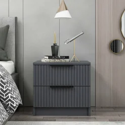 Comodino 2 cassetti antracite 50x40x47h cm - Meranti