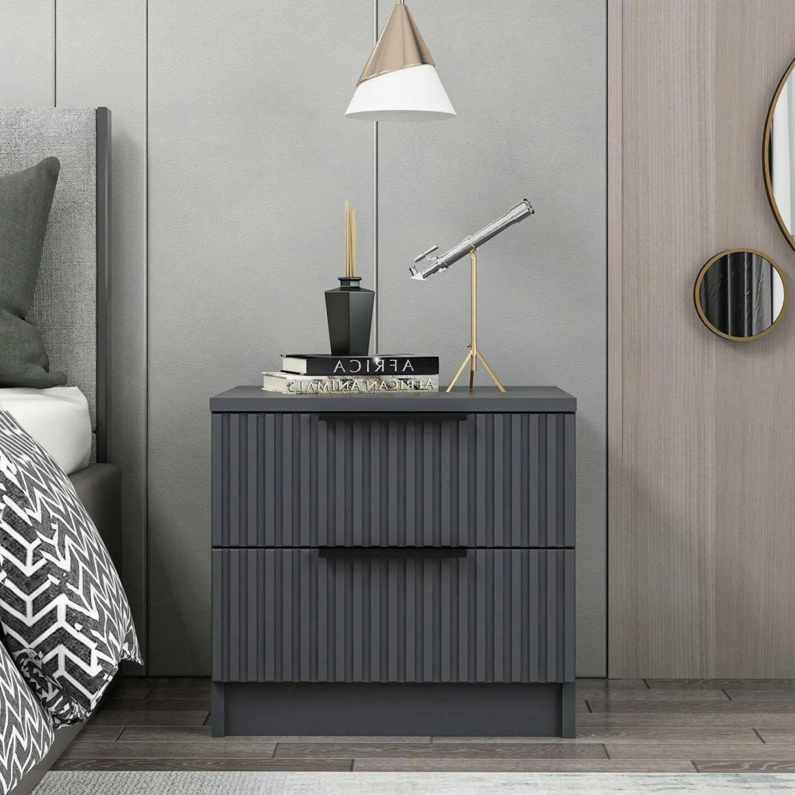 Comodino 2 cassetti antracite 50x40x47h cm - Meranti