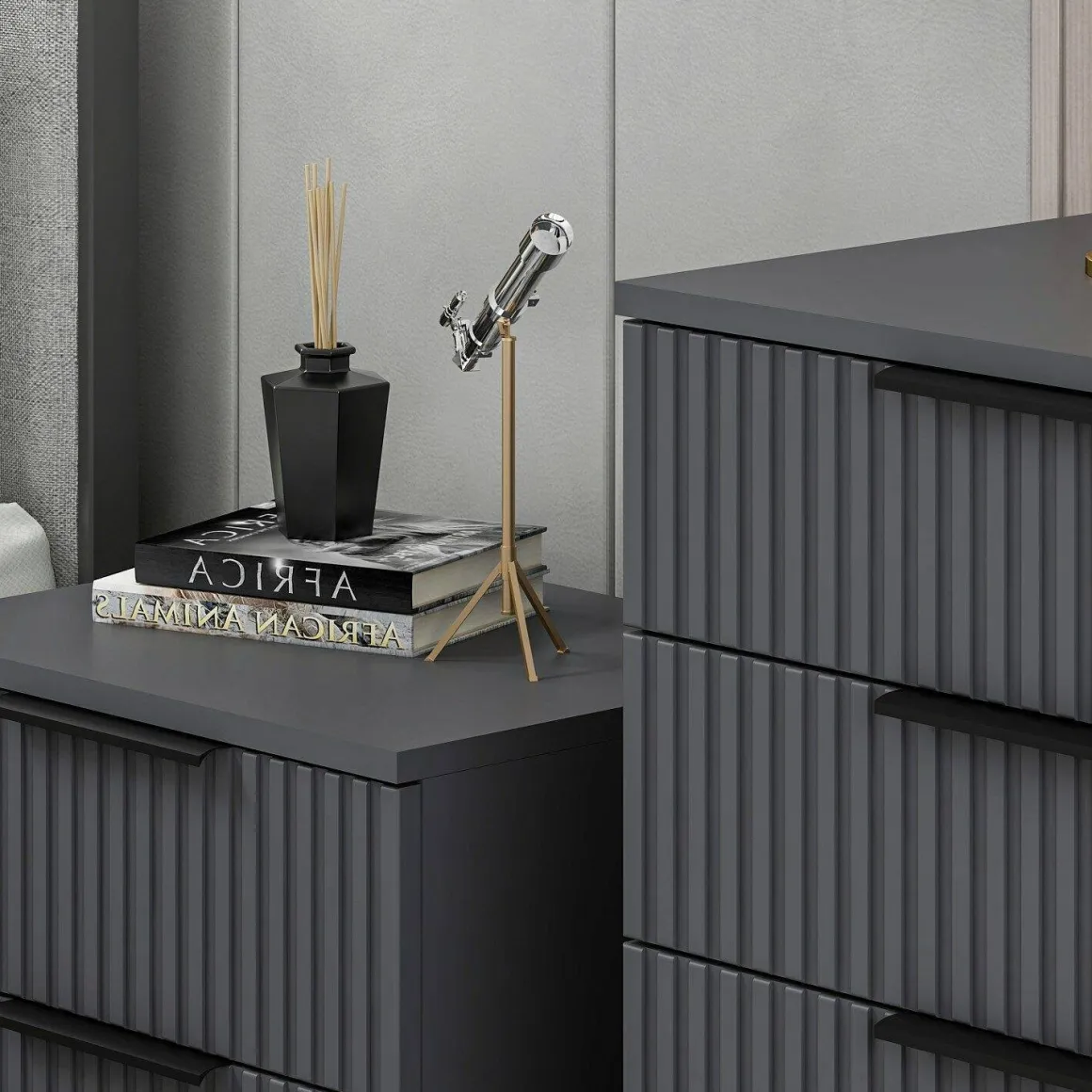 Comodino 2 cassetti antracite 50x40x47h cm - Meranti
