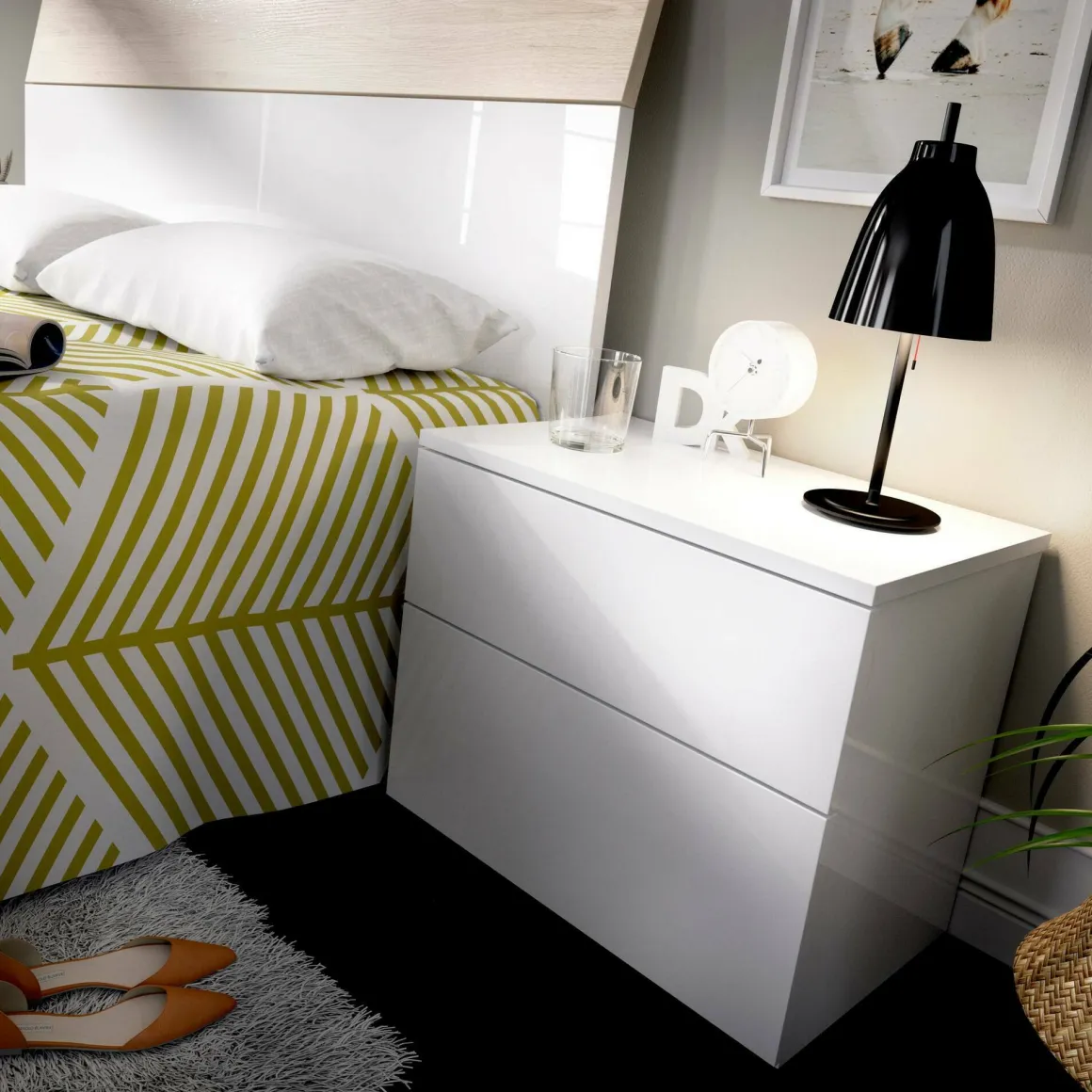 Comodino 2 cassetti bianco 52x34x42h cm - Acri