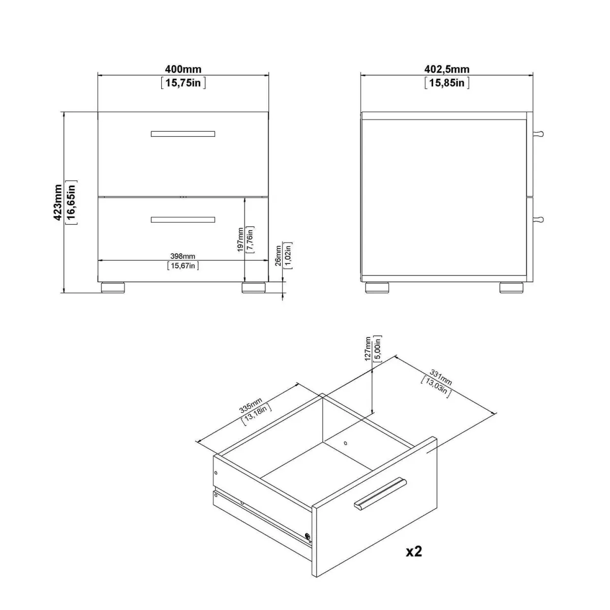 Comodini > Dmora Comodino 2 cassetti 40x40x42h cm - Apolla Nero