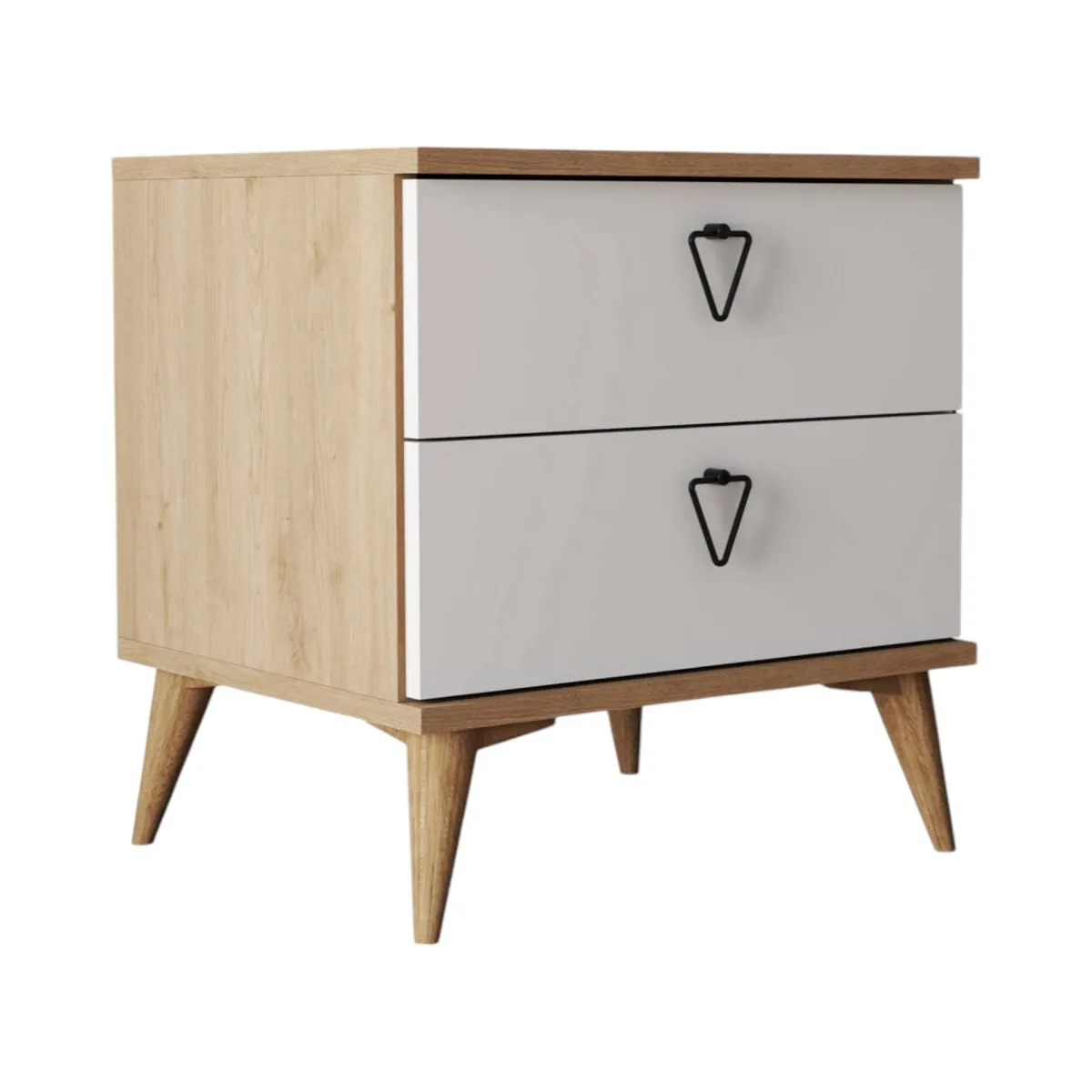 Comodini > Dmora Comodino 2 cassetti quercia e bianco 52x45x55h cm - Pilar Bianco, Marrone Quercia