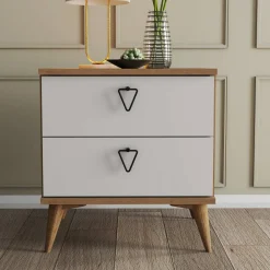 Comodini > Dmora Comodino 2 cassetti quercia e bianco 52x45x55h cm - Pilar Bianco, Marrone Quercia