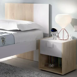 Comodini|Camera Da Letto > Dmora Comodino 1 cassetto bianco e rovere 40x33x42h cm - Artica Marrone, Bianco Rovere