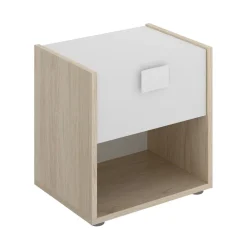 Comodini|Camera Da Letto > Dmora Comodino 1 cassetto bianco e rovere 40x33x42h cm - Artica Marrone, Bianco Rovere