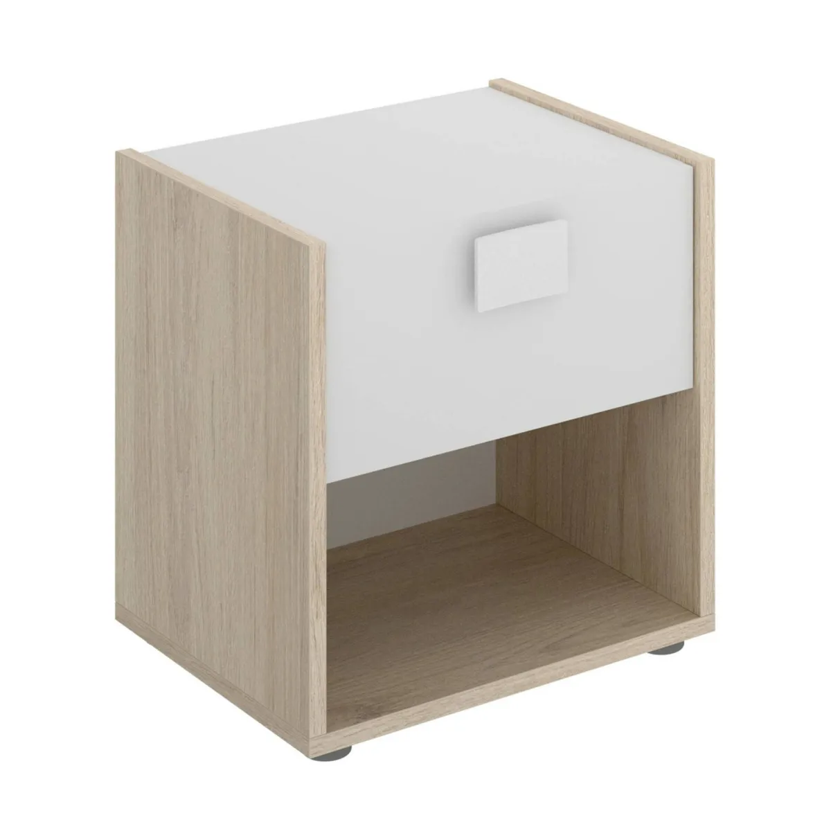 Comodini|Camera Da Letto > Dmora Comodino 1 cassetto bianco e rovere 40x33x42h cm - Artica Marrone, Bianco Rovere