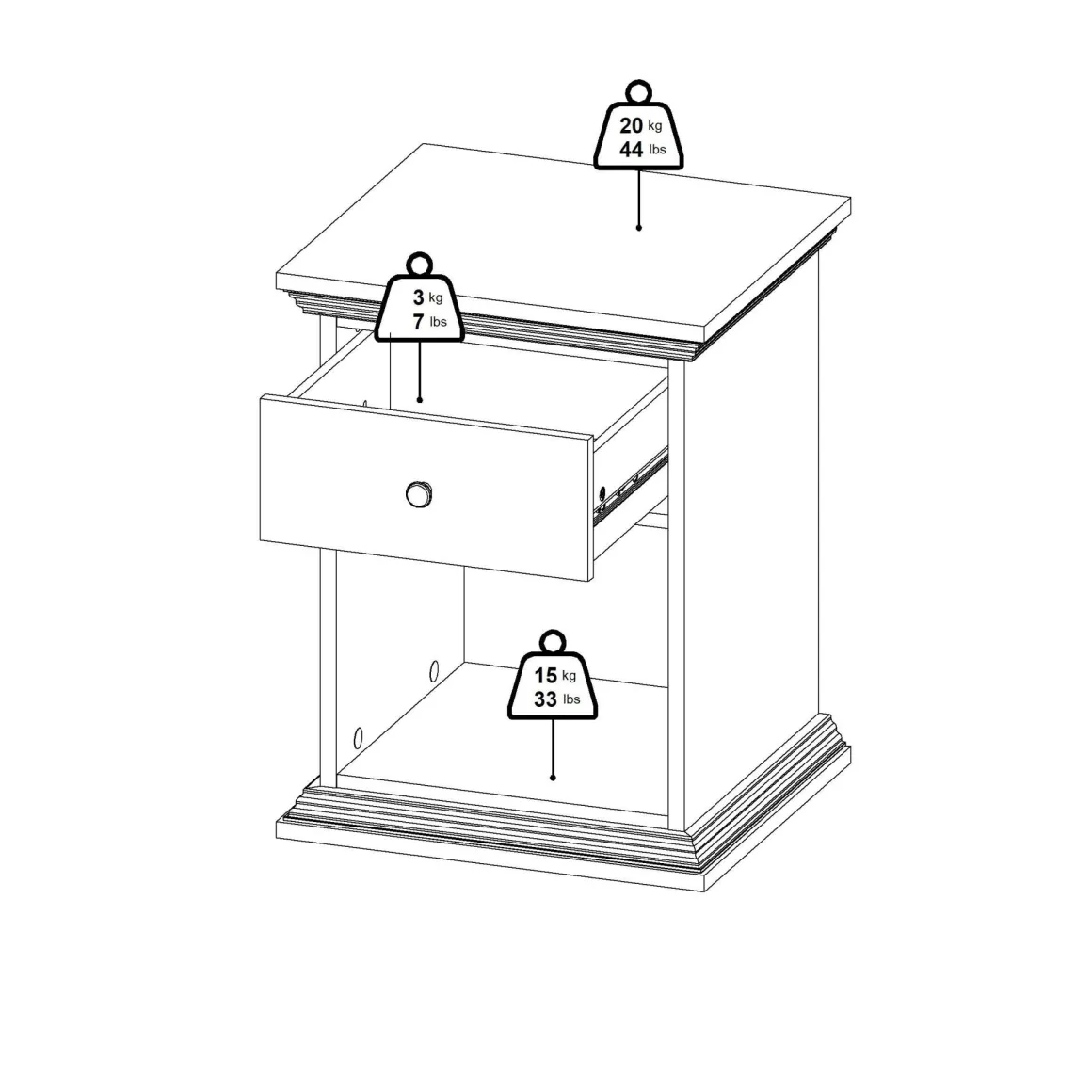 Comodino 1 cassetto bianco 47x43x63h cm - Pascal