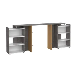 Comodini > Dmora Comodino classico cemento e bianco lucido 164x26x79h cm - Delfino Bianco Lucido, Grigio Cemento