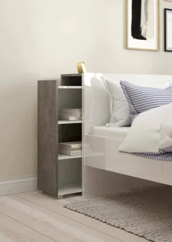 Comodini > Dmora Comodino classico cemento e bianco lucido 164x26x79h cm - Delfino Bianco Lucido, Grigio Cemento