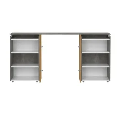Comodini > Dmora Comodino classico cemento e bianco lucido 164x26x79h cm - Delfino Bianco Lucido, Grigio Cemento