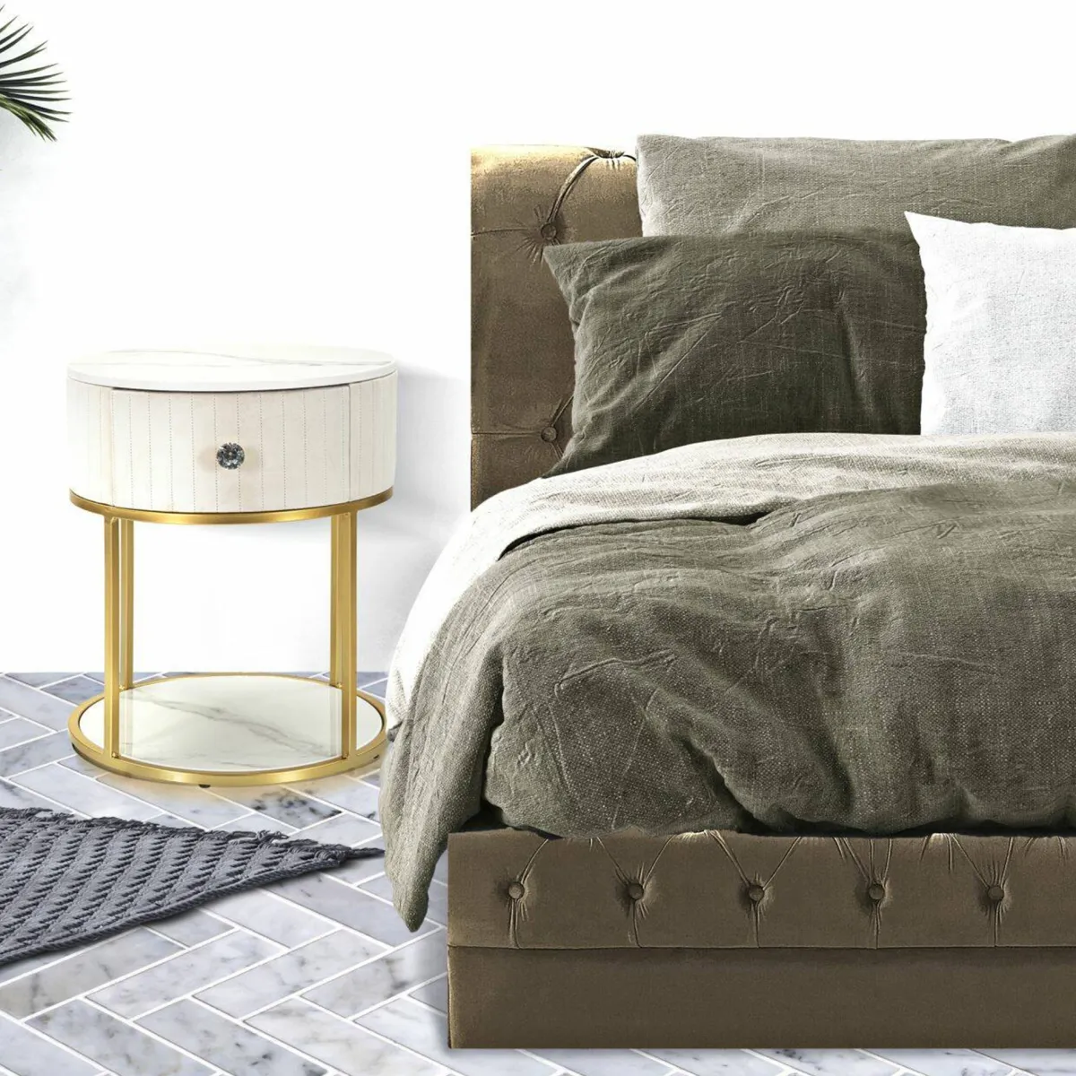 Comodini > Dmora Comodino Gerhard, 42x42 h48 cm, Crema e Bianco Bianco, Bianco Crema
