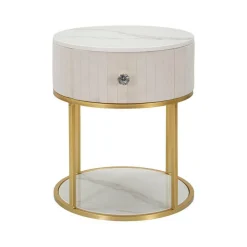 Comodini > Dmora Comodino Gerhard, 42x42 h48 cm, Crema e Bianco Bianco, Bianco Crema